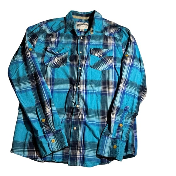 Ditch Plains Women’s Plaid Pearl Snap Western Shirt Blues Size XL - Picture 2 of 5